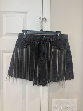 Black Embellished Denim Jean Shorts